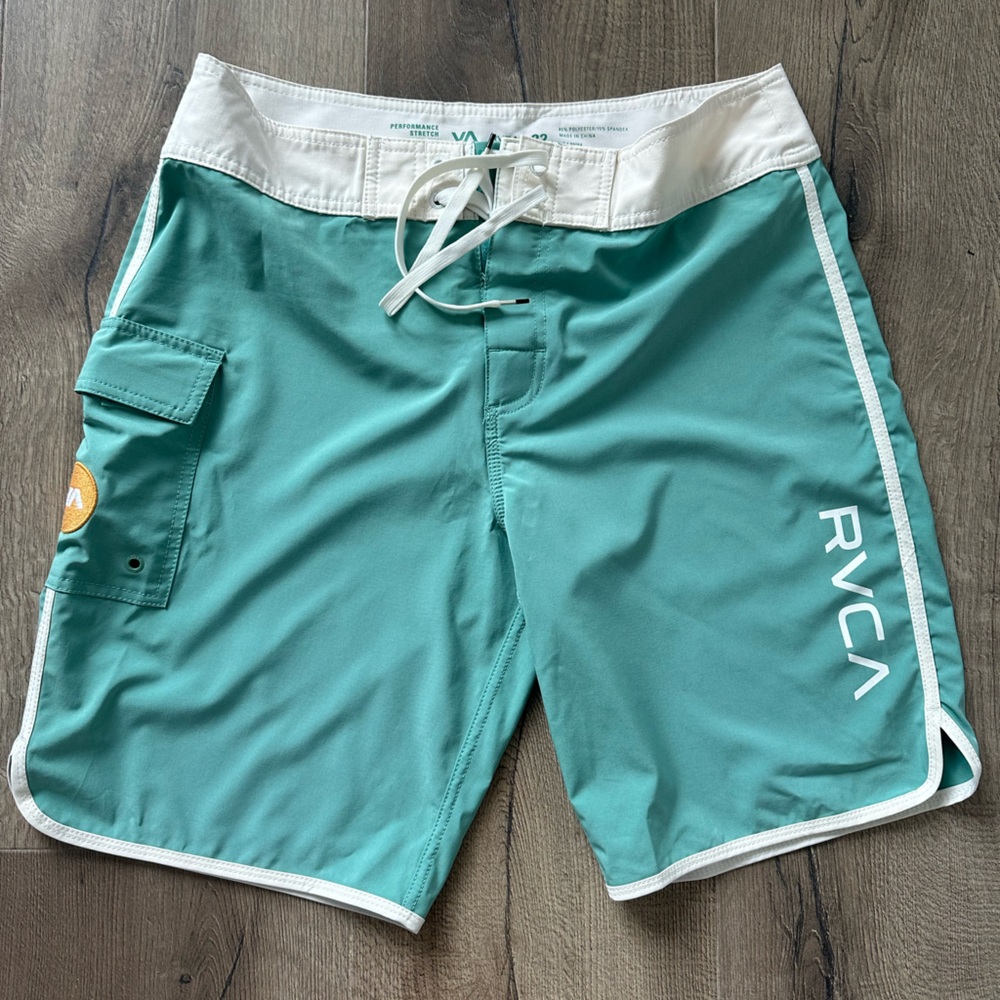 RVCA Seafoam Green and White Board Shorts